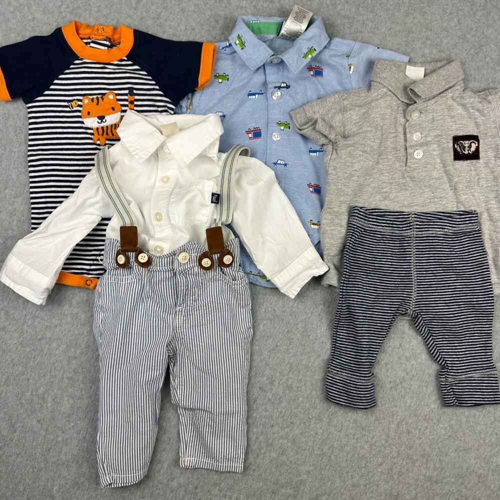 Baby Boys Clothing Bundle Bodysuits Suspender Pants Romper Lot 5pc Multi Color
